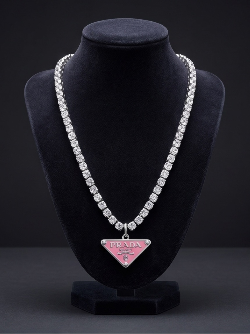 Unbranded Pink Triangle Pendant Tennis Necklace